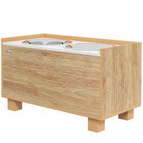 Elevated Dog Bowls with Slow Feeder Dog Bowl, Stainless Steel Food Water Bowl, Storage for Large Sized Dog, Oak