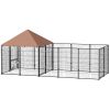Large Outdoor Dog Kennel with Rotating & Adjustable Height Bowls, Waterproof & UV-Resistant Canopy, 11.3' x 4.7' x 5.1'