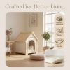 FSC Solid Cedar Pet House â€“ Cream Yellow Cabin Style Indoor Shelter for Small Dogs & Cats