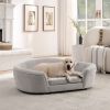 OVERSIZED Size Oval Semi-Enclosed Dog Sofa - Durable Linen Material, Button-Tufted Backrest, High-Center Low-Sides Support & Plush Comfort-Beige