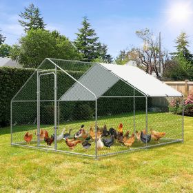 Large Metal Chicken Coop Walk-in Chicken Run with Waterproof Cover Outdoor Backyard Farm Anti-UV Spire Shaped Cage for Poultry, Ducks
