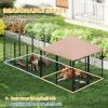 Outdoor Dog Kennel with Rotating and Adjustable Height Bowls, Waterproof UV-Resistant Cover, 11.3' x 4.7' x 5.1'