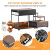 Pet Step Window Perch,Bunk Beds Window Perch for Dogs Bedside Lounge Elevated Dog Bed Multi-Level Platform with sponge, Non-Slip Pad and Storage