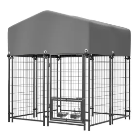 Outdoor Dog Kennel 4.23'x3.83'x4.83' With Roof, Heavy Duty Welded Wire Crate, All-Weather Protection & Safe Lock Design For Dogs And Pets (Option: defaulttitle)