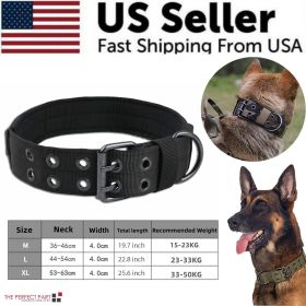 2" Wide Tactical Heavy Duty Nylon Large Dog Collar K9 Military With Metal Buckle (Color: Black, size: M - Neck 15.7" ~ 19.7")