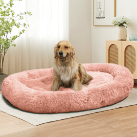 Large Dog Bed 67x43x8 Inches - Super Soft, Machine Washable & Portable With Handles, Non-Slip Bottom For Safety (Color: Pink)