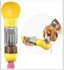 Portable 4-in-1 Pet Water Bottle With Food Storage, Poop Bag Dispenser, and Spoon. 300ml Capacity. Available In Yellow, Pink, Green, and Other Colors.